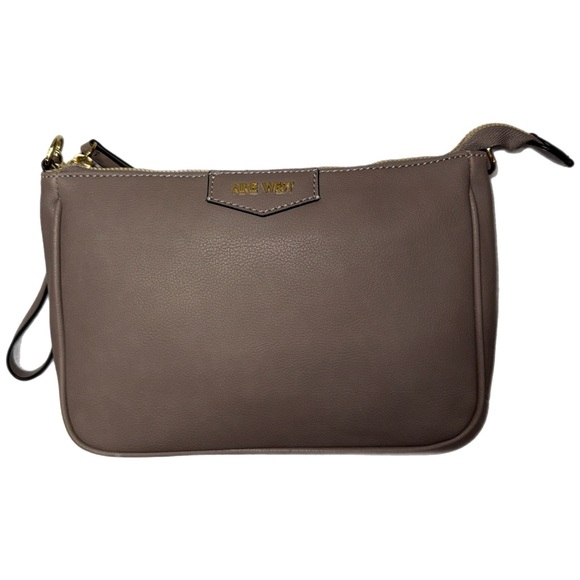 Nine West Handbags - Nine West - Taupe Faux Leather Wristlet Clutch - Minimalist Zip Pouch